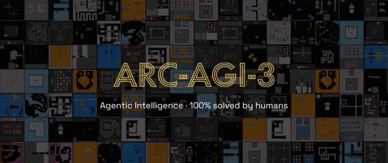 작은 grid game 환경들이 모인 배경 위에 ARC-AGI-3 제목이 적힌 배너 이미지