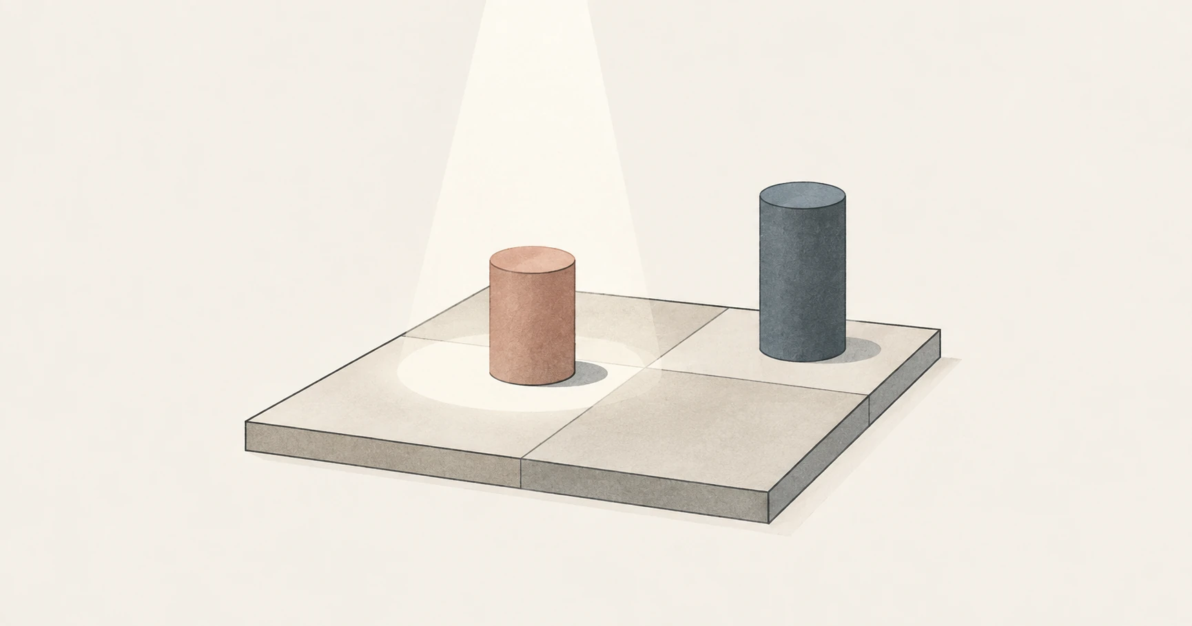 A small token stands in a spotlight while a taller token remains outside it.