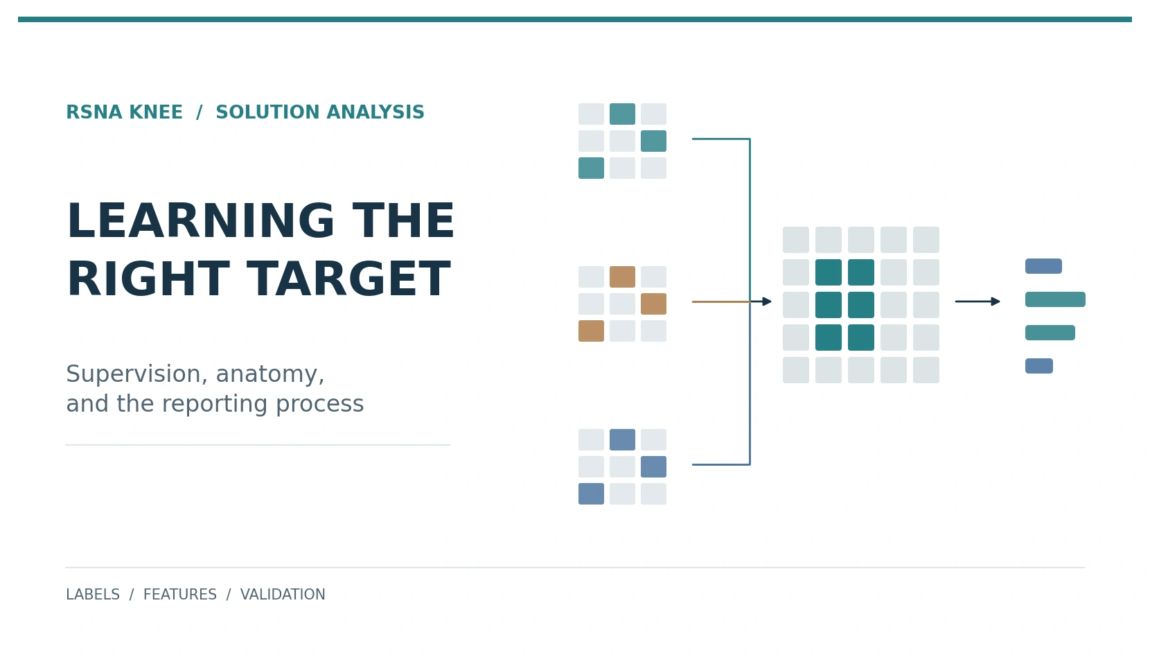 Shared image features connected to study targets, spatial evidence, and held-out evaluation.